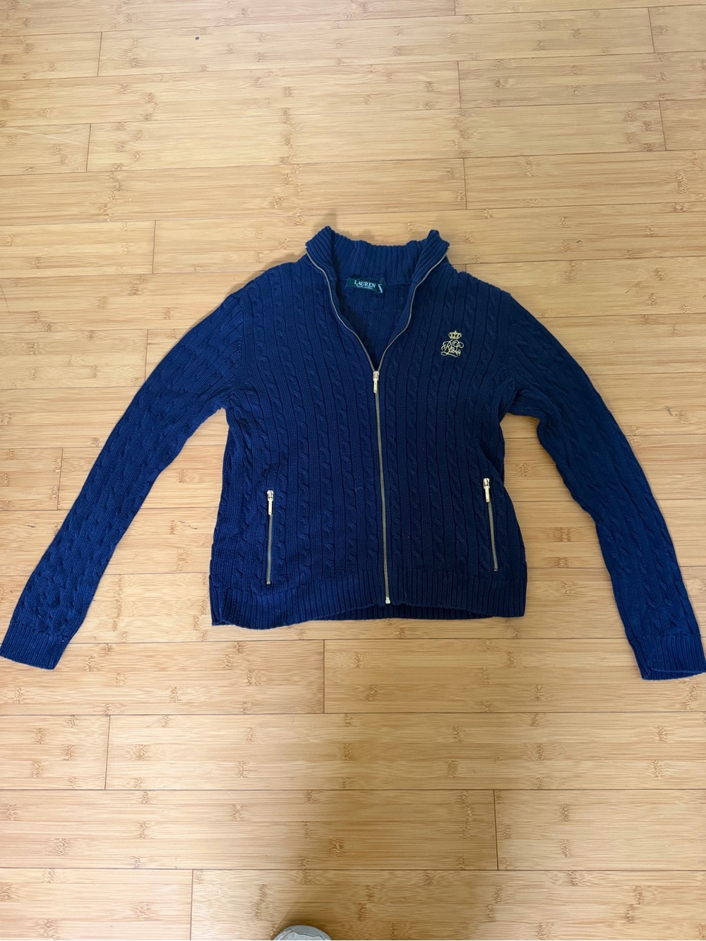 Ralph Lauren Navy Cable-Knit Zip Front Cardigan